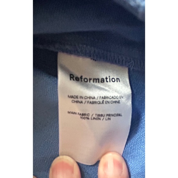 Reformation Desiree Linen Mini Dress Blue Ruffle Sweetheart Size 4 - Picture 8 of 9
